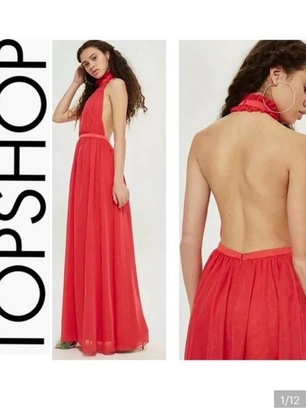 BRAND NEW!! Size 6 Topshop Coral-Red Halter Backless Maxi Dress